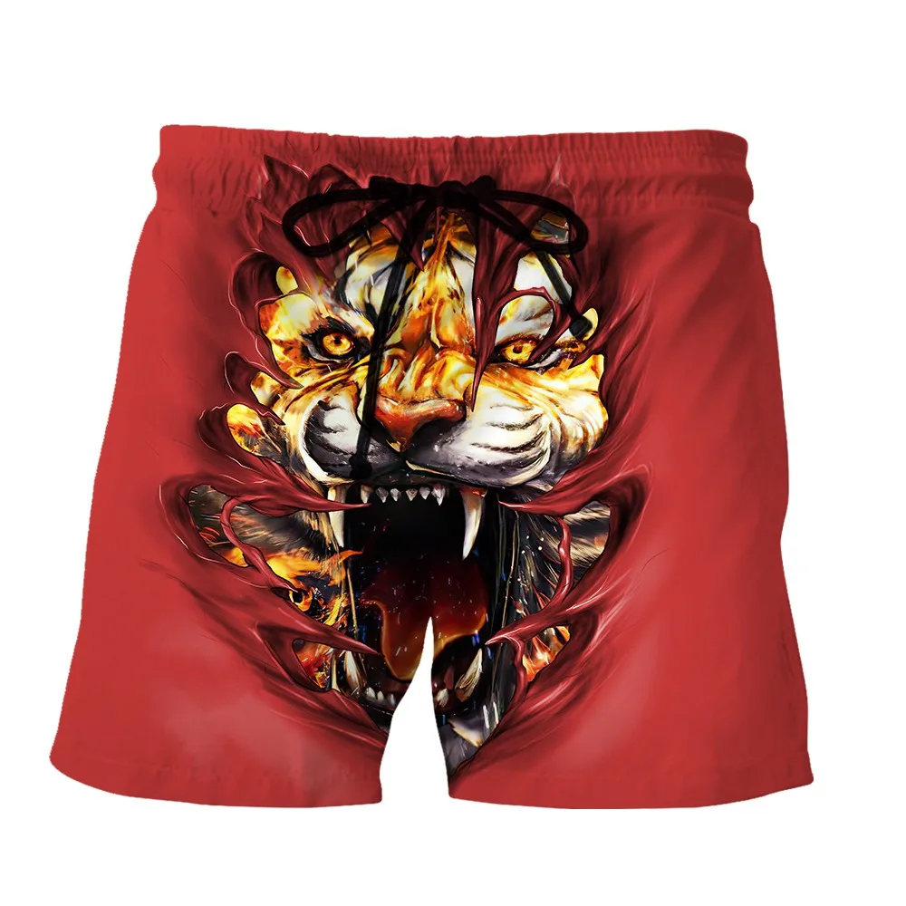 SONSPEE Red Tiger 3D Printing Harajuku Animal Graphic Casual Clothing Men's Trend Personality Beach Street Oversized Short Pants