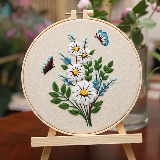 DIY Embroidery Kit Hoop Flower Plant Pattern Cross Stitch for