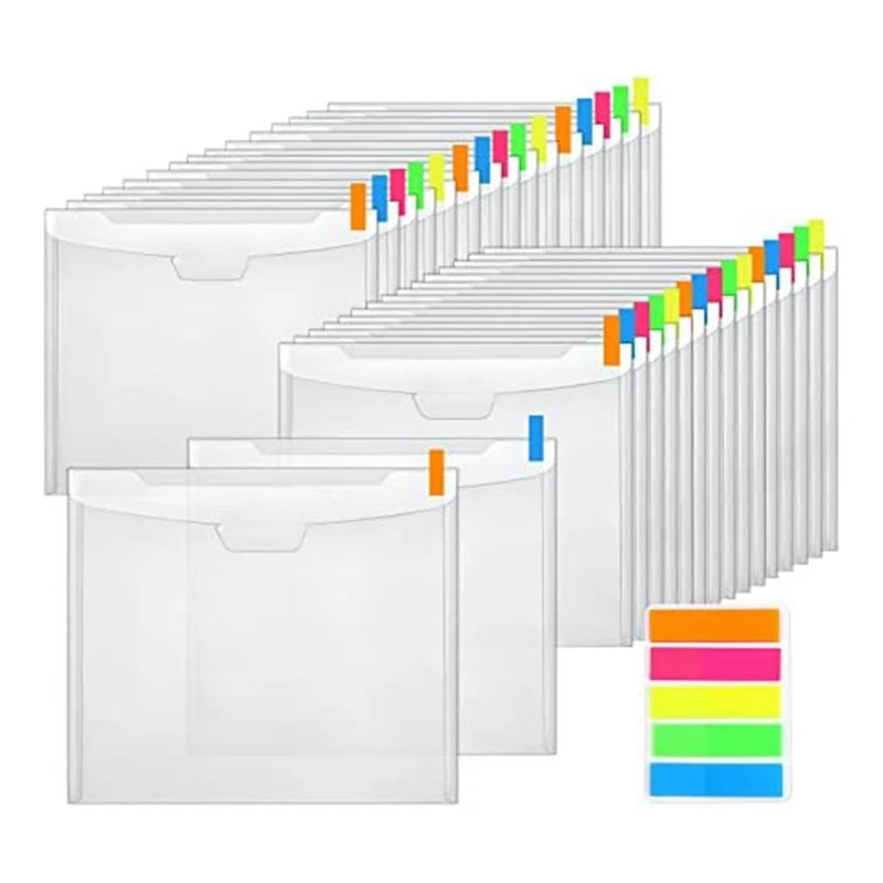 Album-de-recortes-de-plastico-de-36-piezas-almacenamiento-de-papel-con-diseno-de-hebilla-con-pestanas-de-indice-adhesivas-multicolor-para-sostener-papel-de-12x12-pulgadas-100-unidades