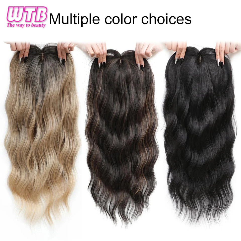22 inches Synthetic Topper Wigs Wavy Hairpin Clip On Top Of Woman's Head Hair Extension Piece Naturally Curly black