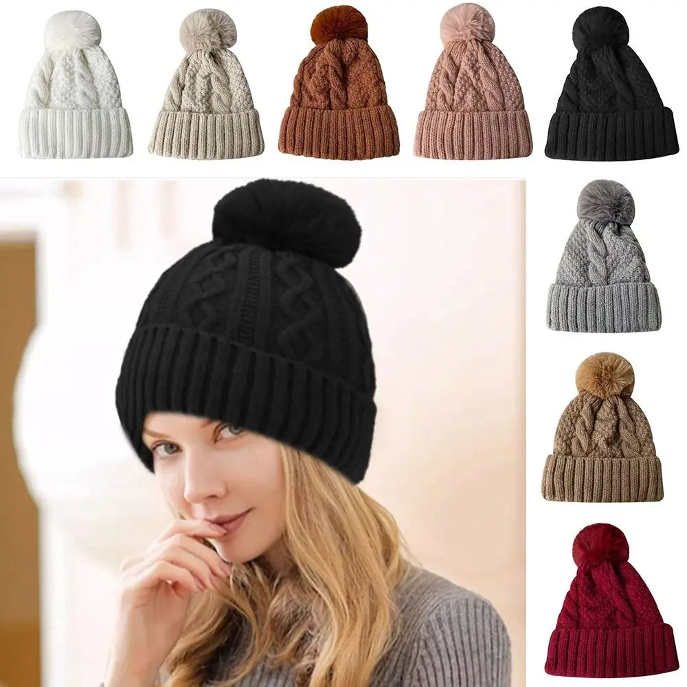 

Windproof Knitted Hats New Thickening Solid Color Wool Hat Ear Protectors Beanie Hats Women