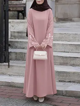 2025 ZANZEA Elegant Muslim Abaya Women Long Sleeve Embroidered Floral Dress IsIamic Robe Femme Casual Kaftan Dubai Hijab Dresses 1