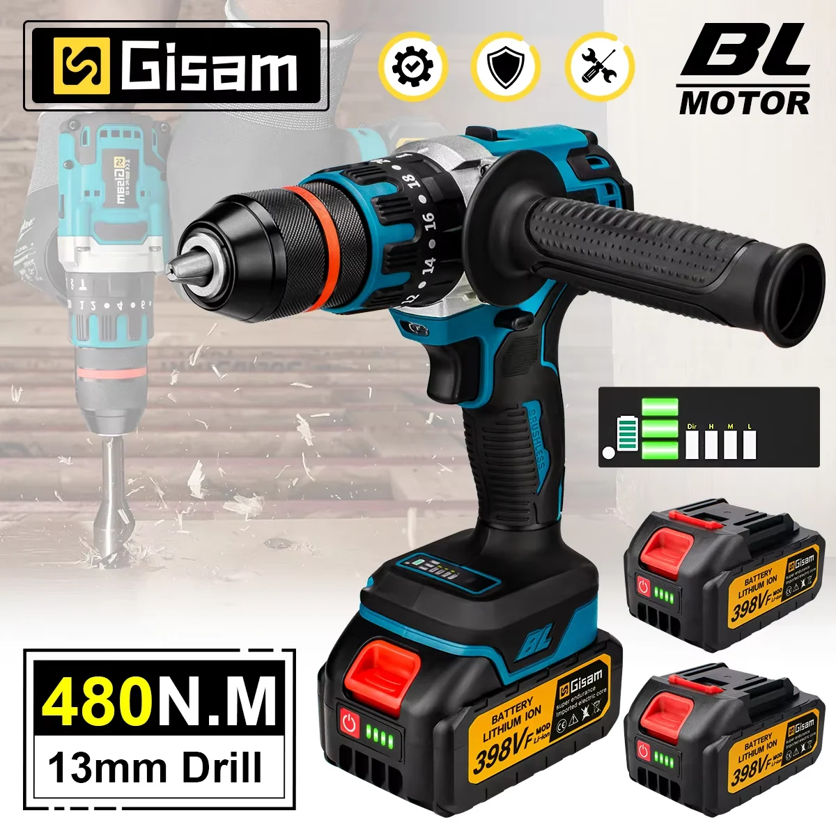 18V 13 ミリメートル 480NM ブラシレス電動インパクトドリルコードレス