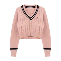 YuooMuoo Korean Fashion Sweaters Women Autumn V-neck Y2K Cartoon Embroidery Knitted Tops Winter Soft Basic Long Sleeve Pullovers - Image 2