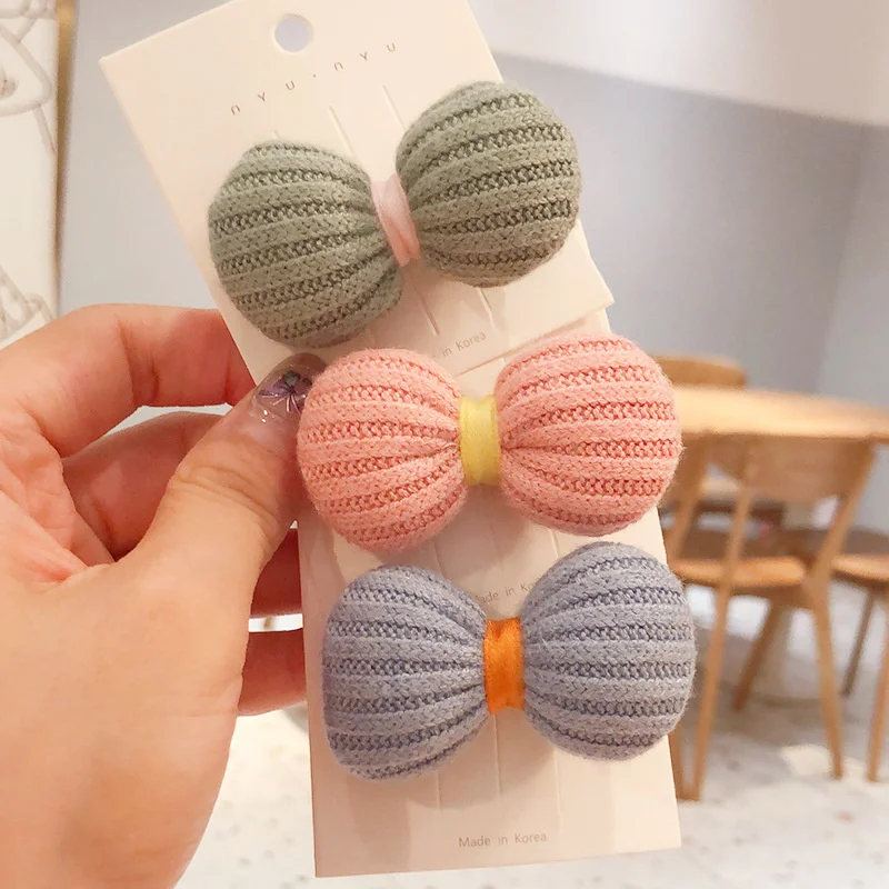 Baby Girls Cute Wool Knitting Bowknot Hairpin Hair Clips Ball Barrette Ornament For Kids Children Hair Accessories Headwear