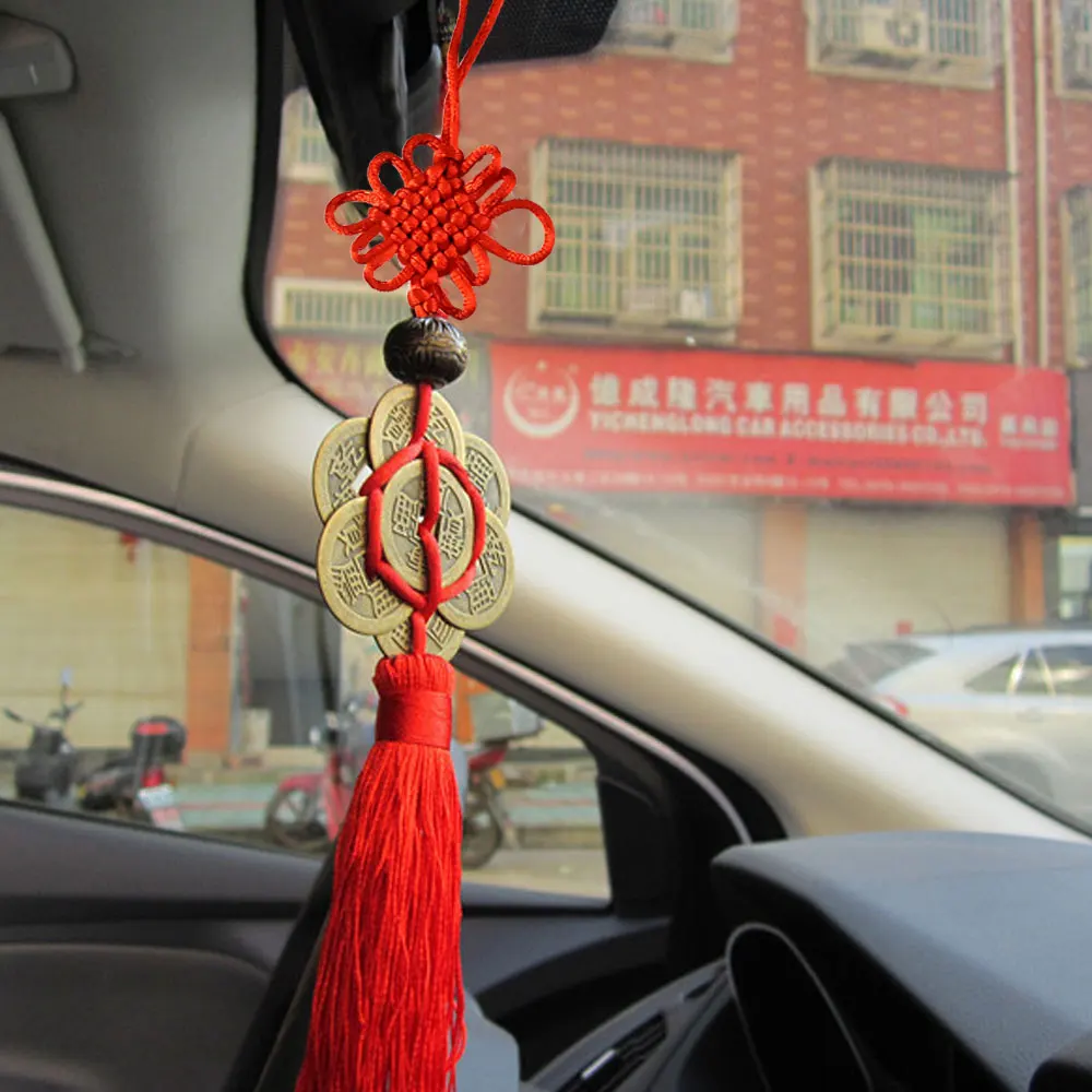 

Feng Shui Chinese Knot Tassel Mascot Lucky Charm Ancient Coins Prosperity Protection Good Fortune Metal Car decoration Parts