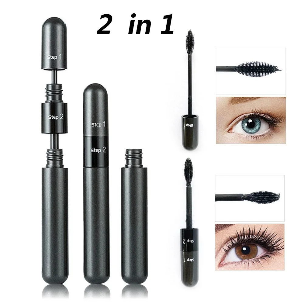 2 In 1 Long Curled Thick Mascara Silica Gel Brush Lengthening 3D Volume