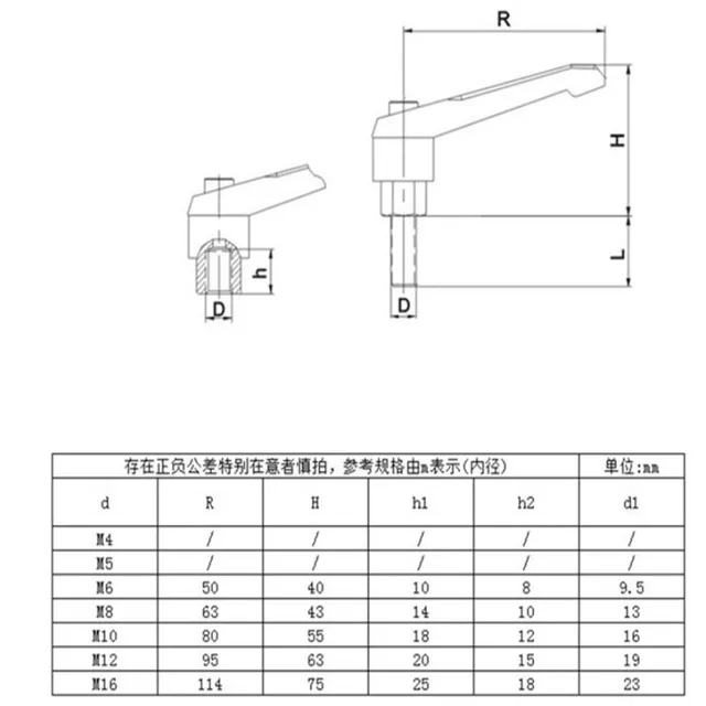 Leva Di Serraggio M12 Con Filettatura Esterna - Acciaio Inox, Impugnatura Regolabile