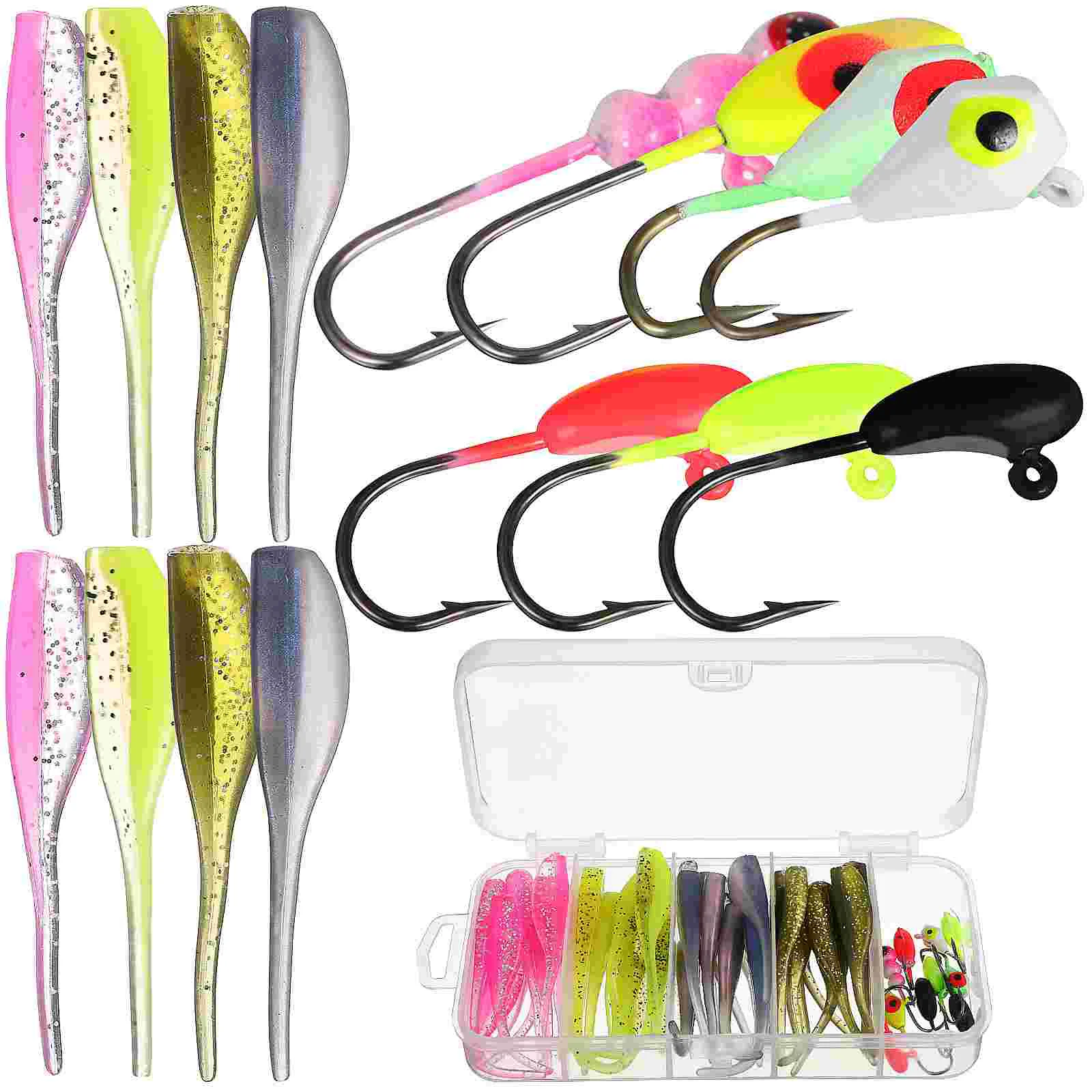 

40 Pcs Soft Bait Fishing Lures Accessories Tackle Kit Needle Tail for Kid Silica Gel Freshwater Gear Trout Bass Saltwater