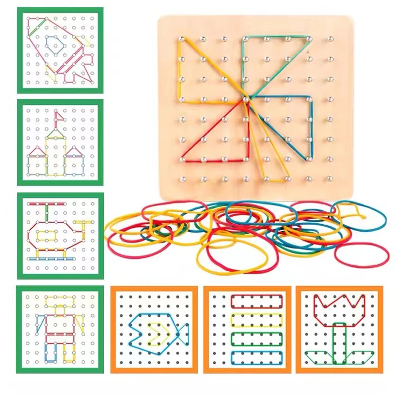 Children Math Geometric Shape Rubber Band Nailboard Games Kids Early