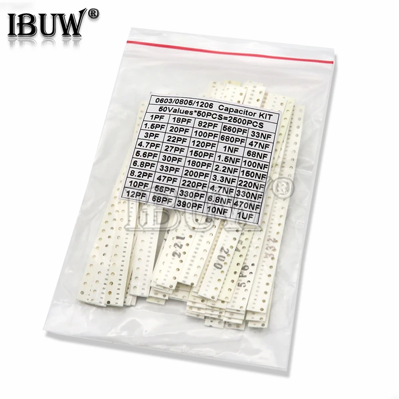 320PCS 720PCS 2500PCS 0603 0805 1206 SMD Capacitor Kit 16/36/50Values 1PF ~ 1UF smd capacitor