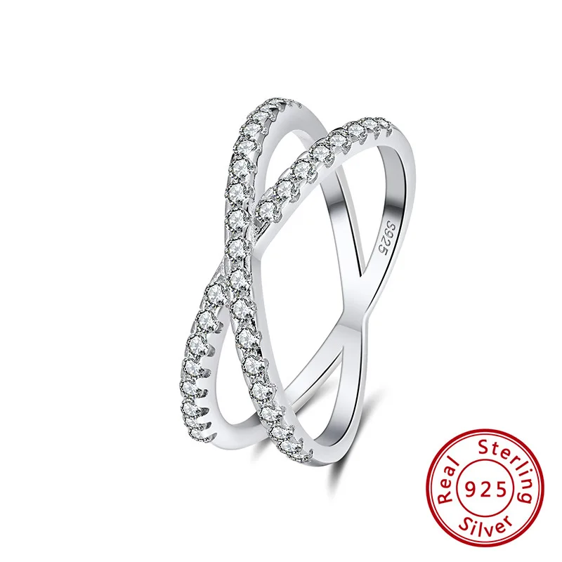 DOREMI Sterling Silver Materials Women Mom Gift Jewelry Pure Silver Double Row Diamond Zircon Cross Ring 2