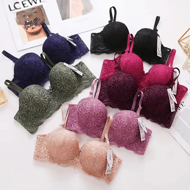 Lace Bra for Women Big Cup 1/2 Sexy Floral Underwire Underwear Ladies Push Up Thin Bra Half Cup 36-42C Black Gather Brassiere 1