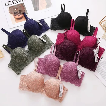 Lace Bra for Women Big Cup 1/2 Sexy Floral Underwire Underwear Ladies Push Up Thin Bra Half Cup 36-42C Black Gather Brassiere 1