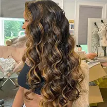 

Synthetic Honey Blonde Highlight Lace Front Wig Long Wavy Wigs for Women13X4X1 T Part HD Frontal Lace Heat Resistant Fiber Wigs