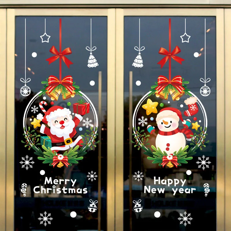 New Christmas Wall Stickers Glass Door Stickers Decorations Santa Claus Static Painting Windows Flower Display Window Stickers