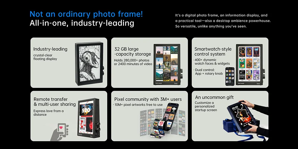 TimesFrame Pure Transparent WiFi Digital Photo Frame 32GB, App Control Picture F