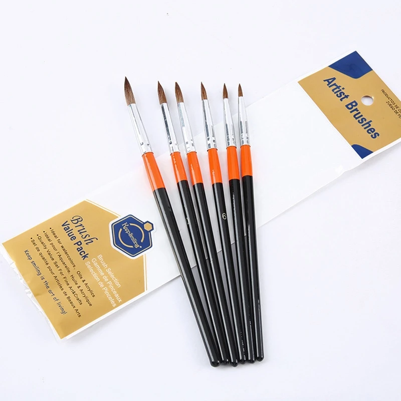 

6X Round Detail Paint Brushes Set Artist Paintbrushes Wood Long Handle for Acrylic Painting Oil Watercolor Canvas Board