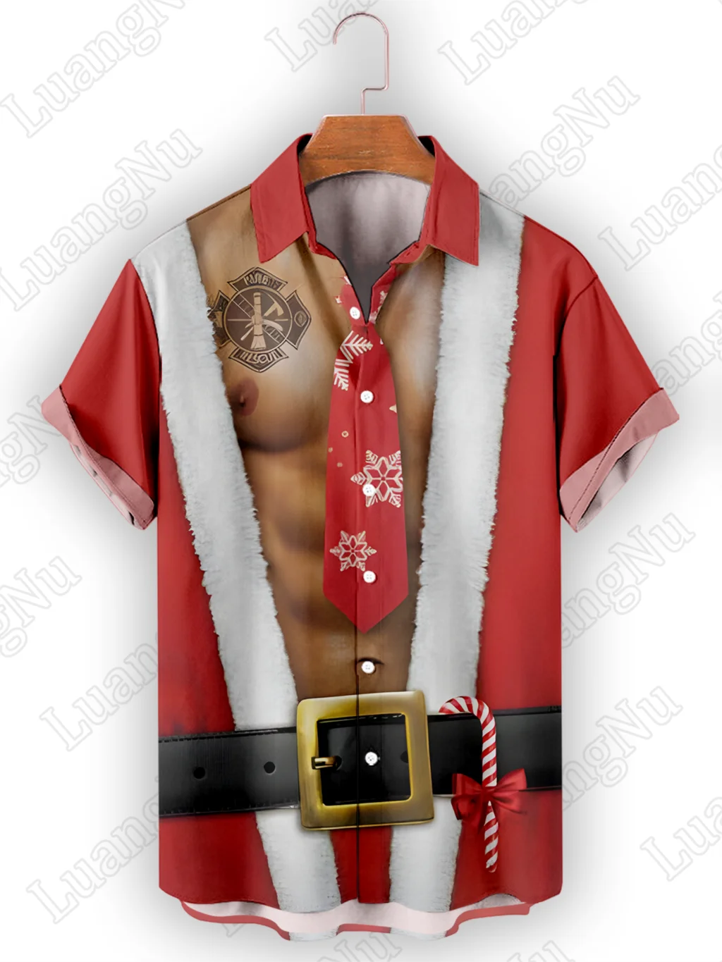 

Short Sleeve Men's Shirt Santa Claus New Print High Quality Luxury Button Christmas Shirts for Men Casual Tops T-shirts