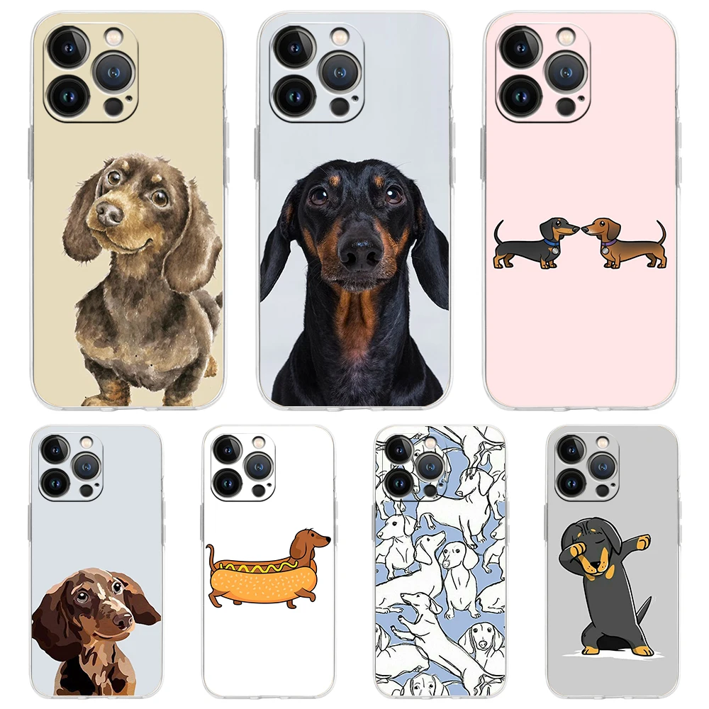 Niedliche Dackel-Wurst-Hund-Handyhülle für iPhone 17, 16, 15, 11, 12, 14, 13 Pro Max, Mini, XS, XR, 7Plus, 16E, luftstoßfeste Abdeckung, Fundas