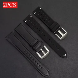 Premium 2 - Piece 20mm Leather Breathe Strap Set - Universal Watchband Collection - 20mm (Black Black)