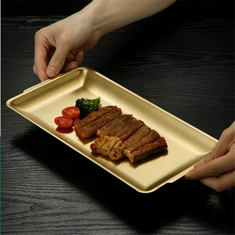 Thicken Stainless Steel Food Storage Shallow Trays BBQ Sushi Flat Dish Bread Pastry Baking Pan Kitchen Fruit Vegetable Plate storage tray kitchen tray bamboo organizer tray