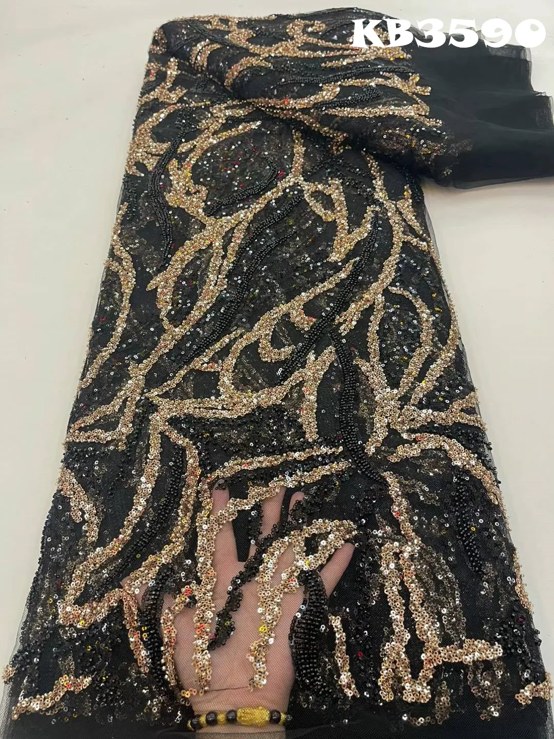 

Африканская бисерная ткань, кружево с блестками, высококачественные кружевные ткани 2024, 5 ярдов, стандартное шитье KB3590