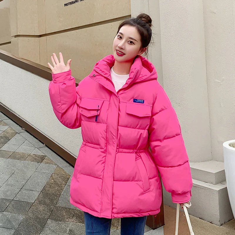 

2022 Winter Parkas Women Cotton Padded Jackets Hooded Loose Candy Colors Klein Blue Coats Students Thick Warm Outerwear JH660