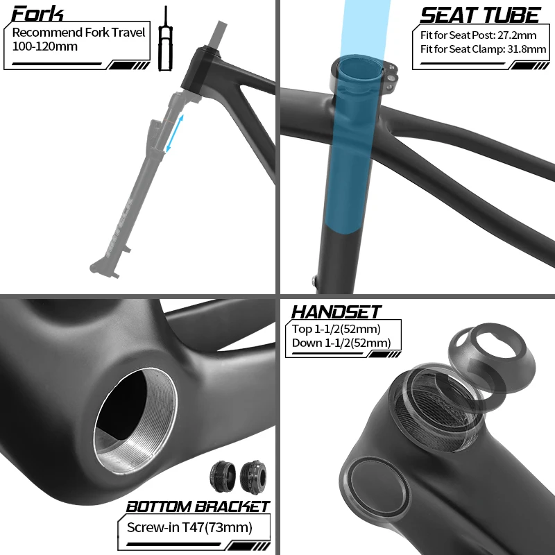 2025 BXT New T1000 Carbon Mountain Bike Frame Full Internal