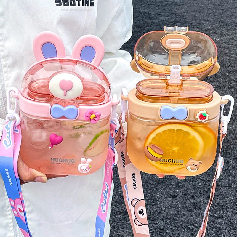 Cartoon Travel Straw Mug Summer Cute Bear Plastic Cup Kawaii Kid Tumbler  Portable Sport Drink Kettle 850ml Water Bottle For Girl - AliExpress