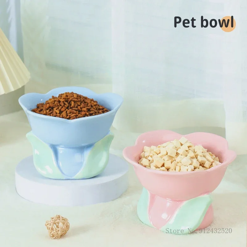 Керамическая миска в форме тюльпана для кошек, диспенсер для воды большой емкости, округлая конструкция с высокой ручкой