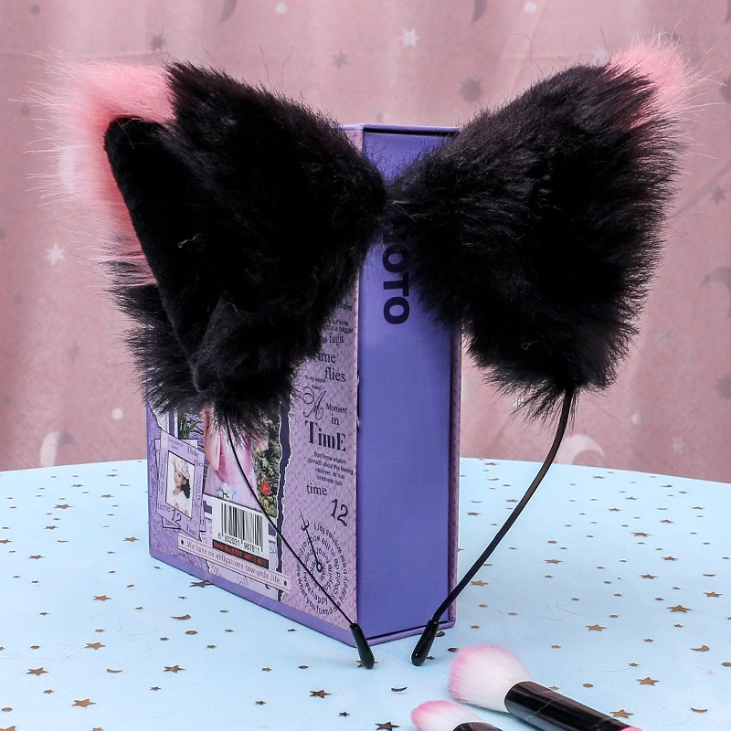 Realistic furry animal cat fox ears headband lolita cute faux fur hair hoop Halloween cosplay hairband party headpiece headwear