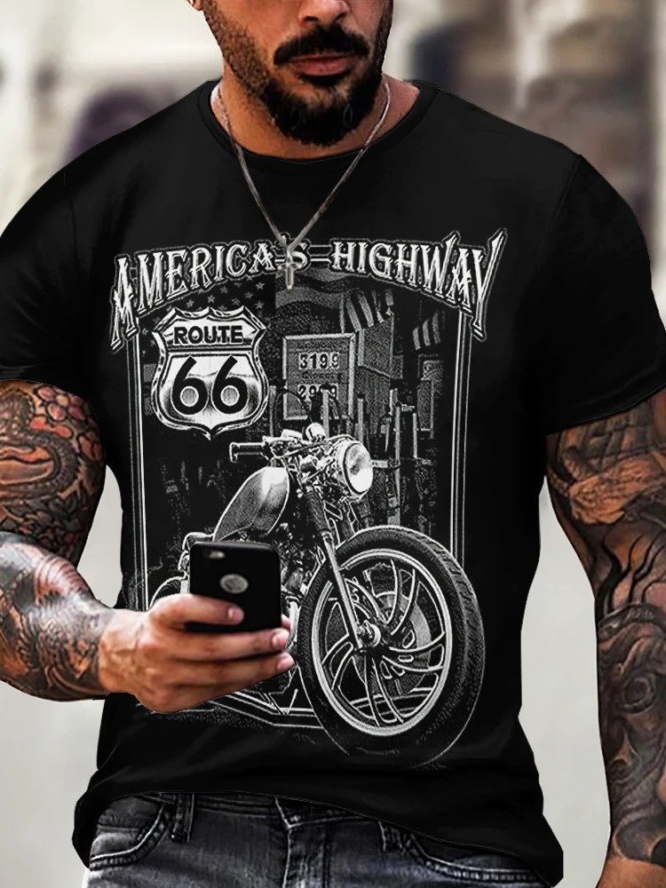 3D Printed T Shirts Retro America Route 66 3D Printed Men's T-shirts Vintage Loose Men Clothing Summer Round Neck Short Sleeve Unisex Tops Tees 4XL 3d printed t shirts