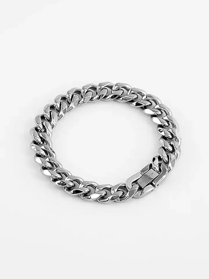 Bracciale Uomo In Argento Bracciali A Catena Cubana In Acciaio Inossidabile Da Uomo Grosso 845370 - Foto 5