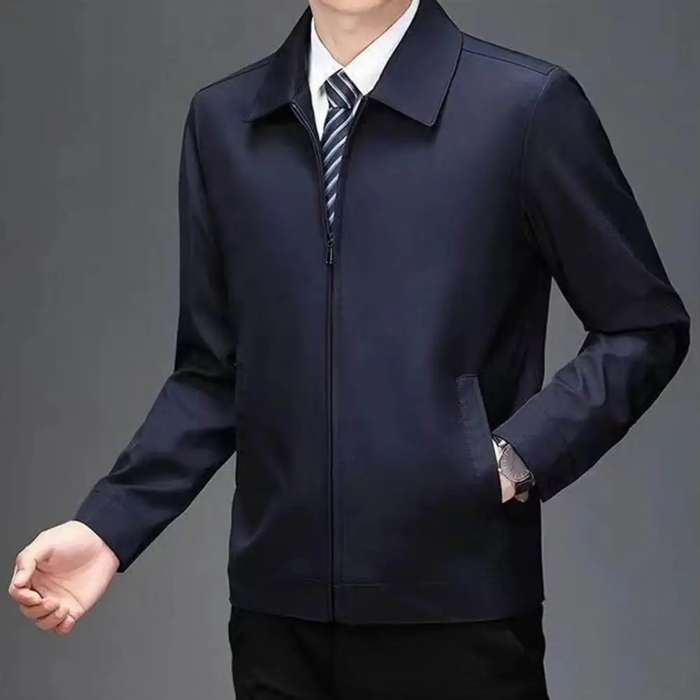 

Zipper Closure Casual Jacket Mid-aged Father's Daily Jacket Smooth Zipper Closure Cardigan with Turn-down Collar for Men in Fall