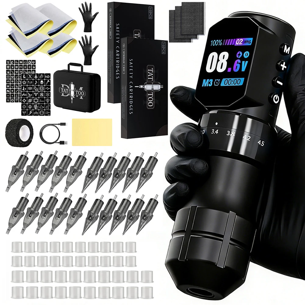 Tattoo Machine Kit Professional Adjustable Stroke Wireless Coreless Brushless Motor Tattoo Pen With Tattoo Ink Tattoo Blue Soap - 2