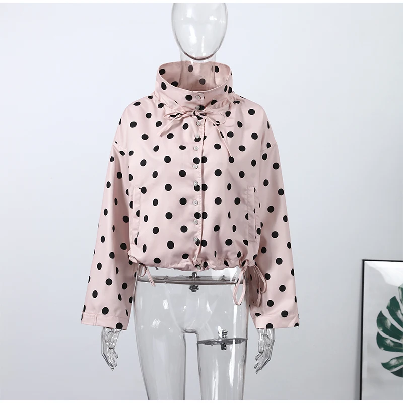 Polka Dot Damenjacke, Mantel mit Kapuze, einreihig, mit Schnürung, neue Oberbekleidung, weibliche Tasche, Frühlingsmode, Streetwear-Mantel für Damen – Detail 1