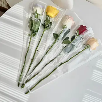50pcspcs LOVE sacchetti di imballaggio rosa trasparente Bouquet di fiori sacchetto di plastica Bouquet di carta da imballaggio un sacchetto dritto confezione di fiori