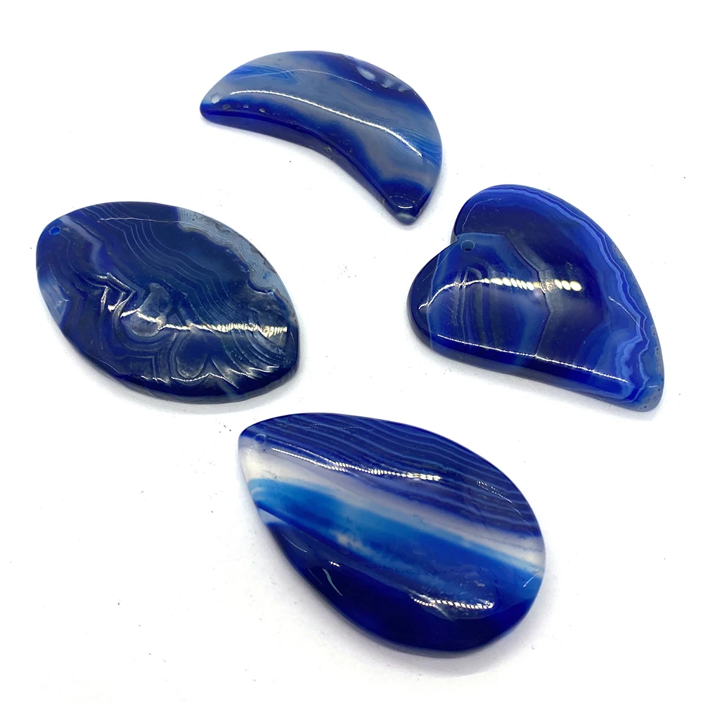 5pcs Blue Striped Agate Pendants Set Natural Stone Reiki Healing Stone for Jewelry DIY Making Necklace Charms Accessories Onyx