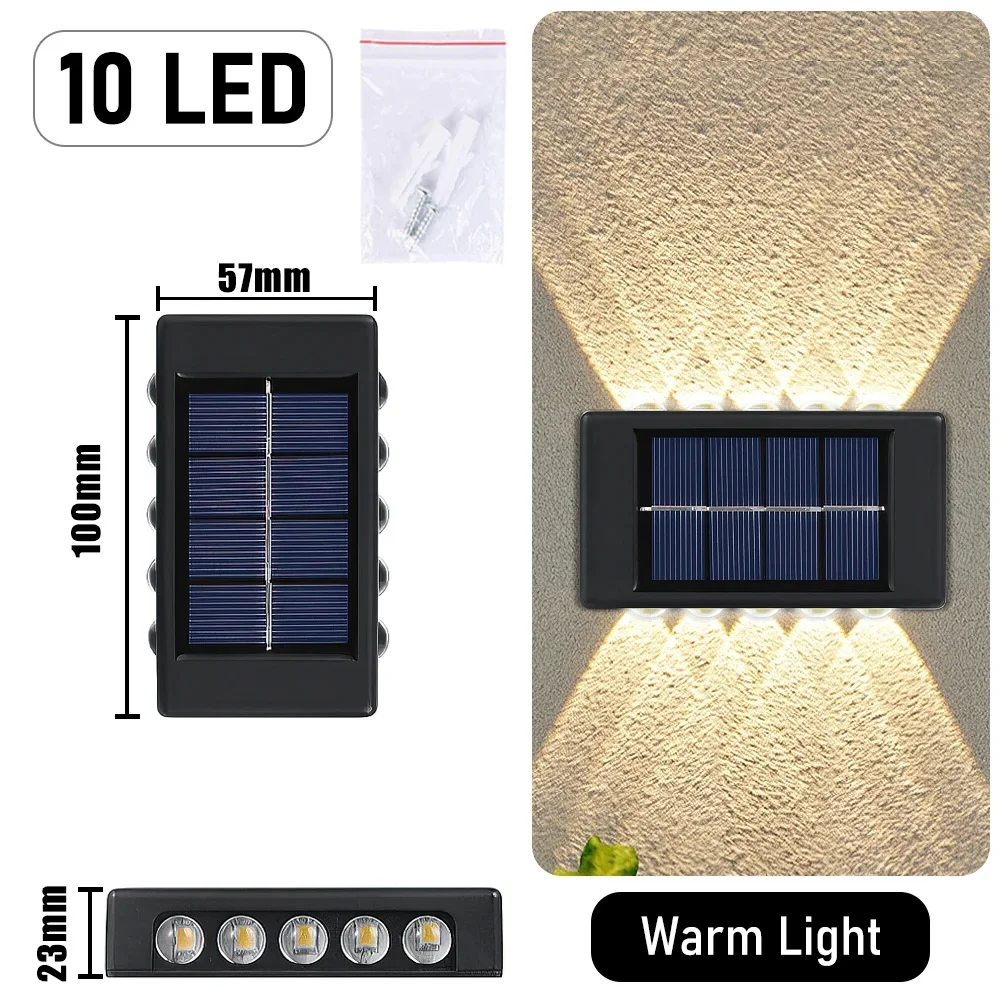 Christmas10/8/6/4LED Solar Wall Lamp Outdoor Waterproof Up and Down Luminous Lighting for Garden Fence Decoration Sunlight Light 5