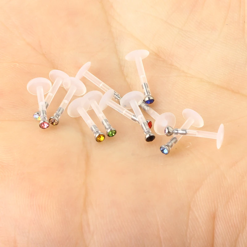 Nose Ring Nipple Piercing 16G Mixed Acrylic Crystal Bar Monroe Labret Stud Lip Ring Flesh Belly Piercing Boiflex Clear 12 color