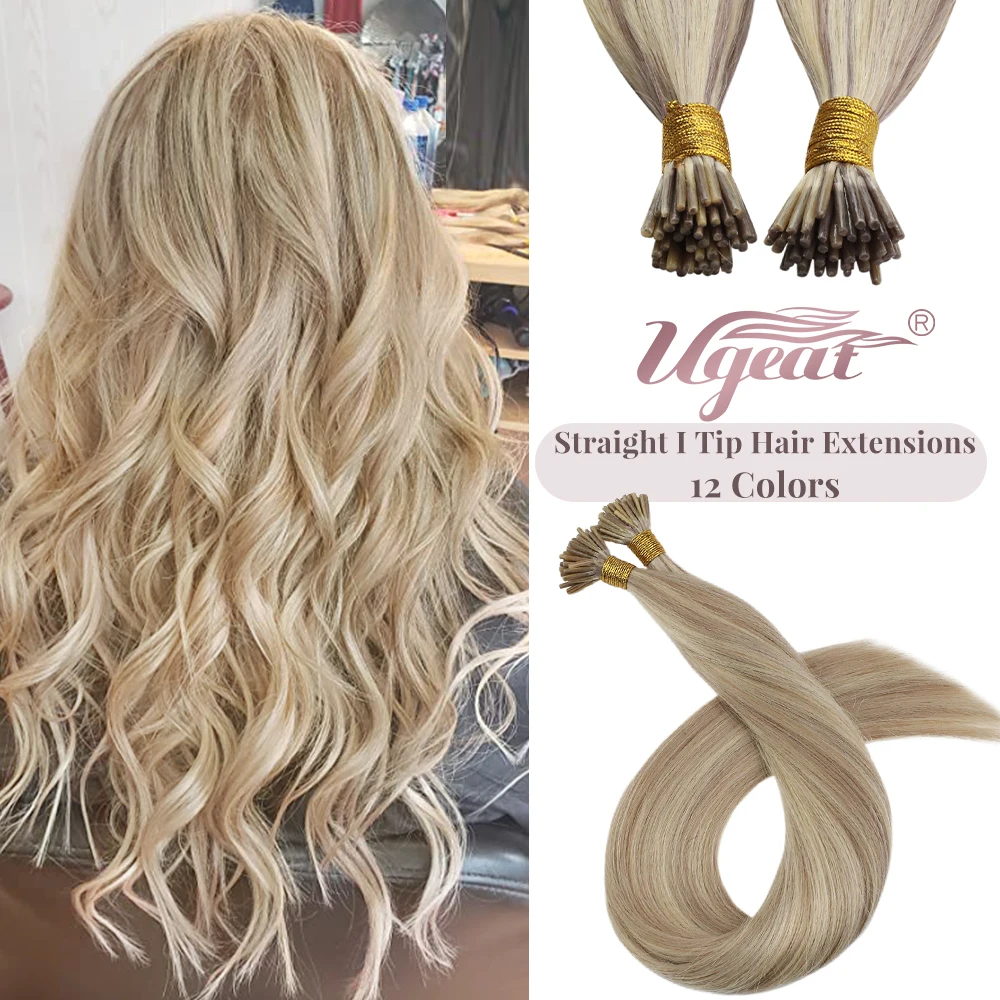 Ugeat I Tip Hair Extensions Pre Bonded Hair Remy Fusion 14-24 Inch 40g/80g Straight Stick Tip Human hair extensions