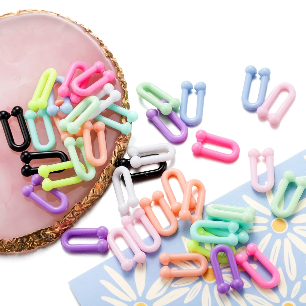 

50-100pcs/Lot 9*18mm Colorful Plastic Chain U Shape Accessories Clasps Open Jump Ring Connector For DIY Jewelry Making Findings
