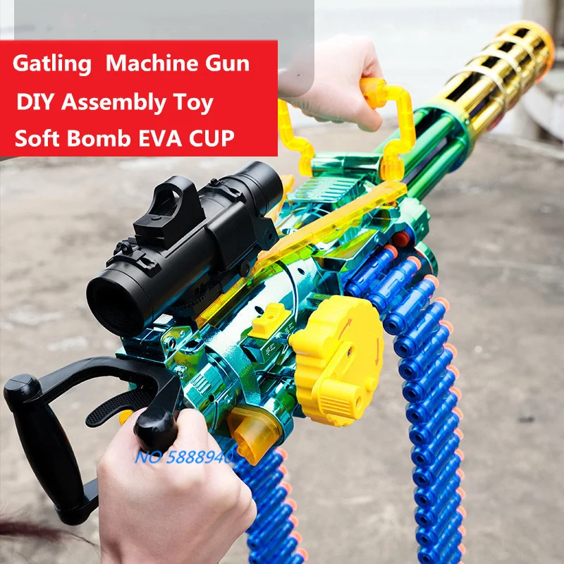 Gatling Chain Action Soft Bomb Gun 115CM Large Size Electric Burst EVA Soft DIY Assembe Chain Soft Bullet Gatling Heavy Machine 3