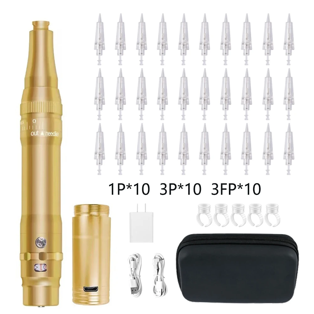 

Tattoo Machine Pen with Needle kit Eyebrow Lip Microblading Rotary Gun Pmu Micropigmentation Wireless Permanent Makeup Machine