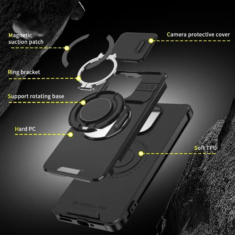 PC+TPU Magnetic Bracket Phone Case with Sliding Lens Armor Protection