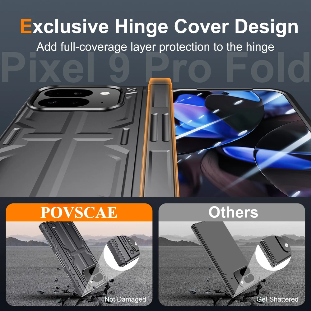 POVSCAE Full-Coverage Hinge Protection Slim Shield Armor Case with Stand and Screen Protector