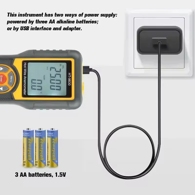 Hotwire Anemometer Handheld CFM/CMM Air Flow Velocity Meter HT-9830 Wind Speed G