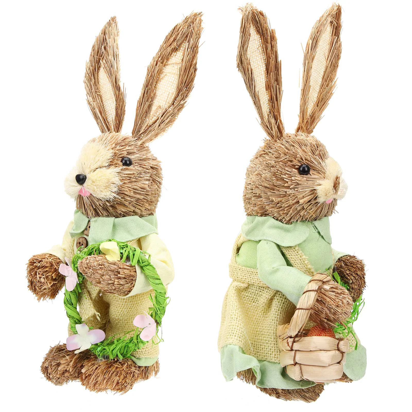 

2 Pcs Handmade Straw Rabbit Ornament Bunny Home Decor Easter Woven Statue