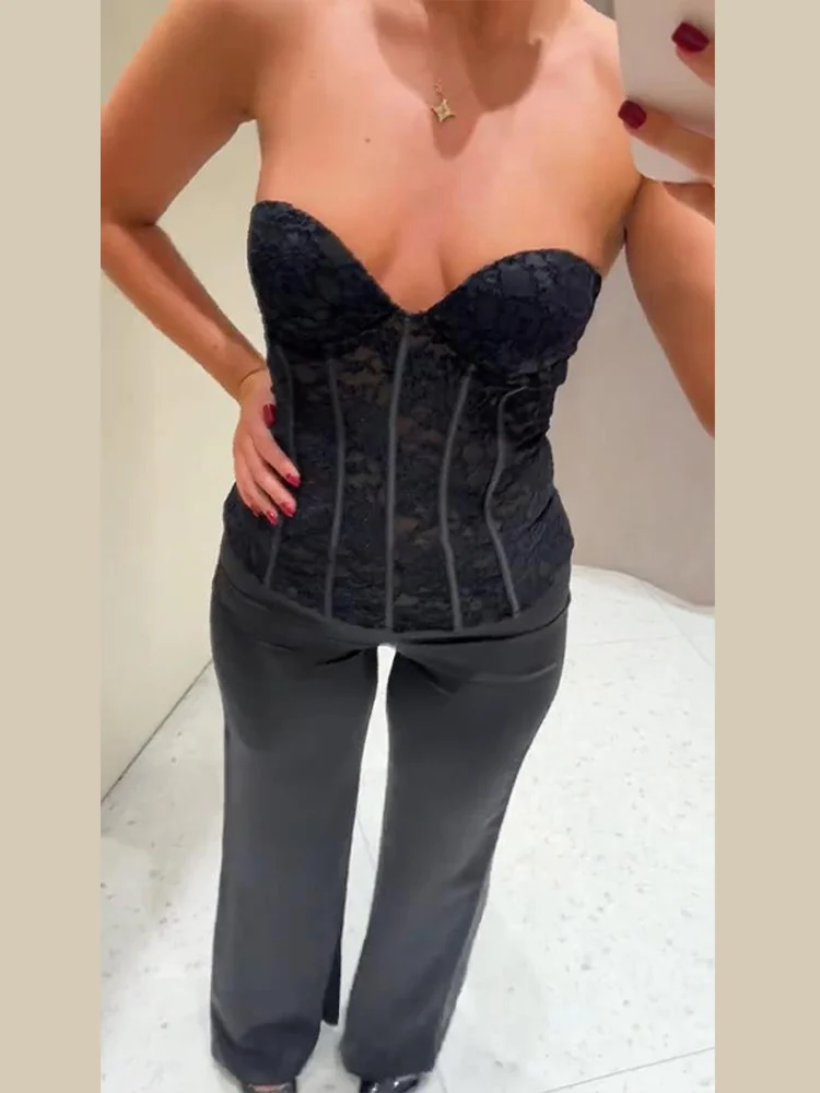 Samt-Spitzen-Korsett-Tops für Damen, sexy trägerloses, ärmelloses, rückenfreies Reißverschluss-Oberteil, charmante Damen-Frühlings-Clubwear, Partykleidung, neu – Detail 25